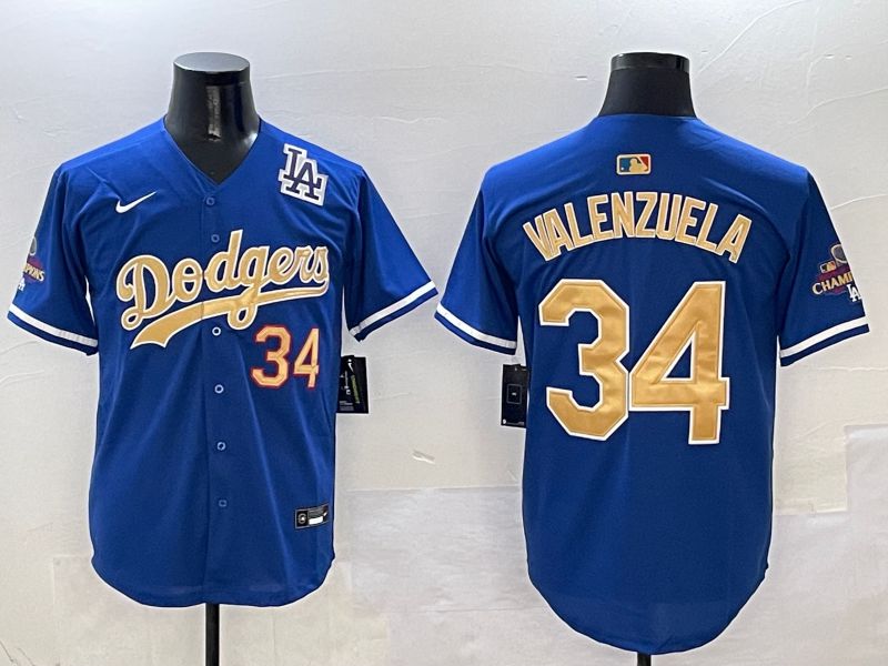Men Los Angeles Dodgers #34 Valenzuela Blue Gold Game Nike 2025 MLB Jersey style 5->los angeles dodgers->MLB Jersey